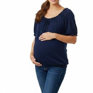 Gap Maternity Blue Boho Short Sleeve Blouse Top S Blouson Preppy